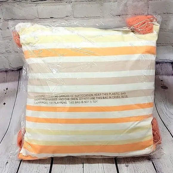QVC Berkshire Blanket 18x18in Sriped Throw Pillow Orange and Yellow Tones NIB! - Picture 2 of 5